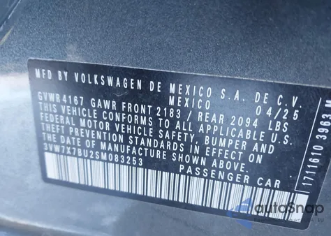 2025 Volkswagen Jetta 1.5T Se from USA, damaged, VIN 3VW7X7BU2SM083253